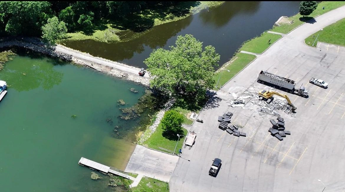 Aerial view of Midland Wrecking industrial waterfront facility